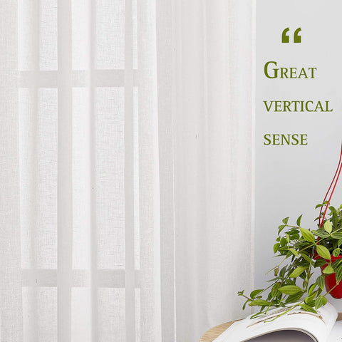 NICETOWN White Linen Curtains 108 Inches Extra Long 2 Panels Set, W52xL108
