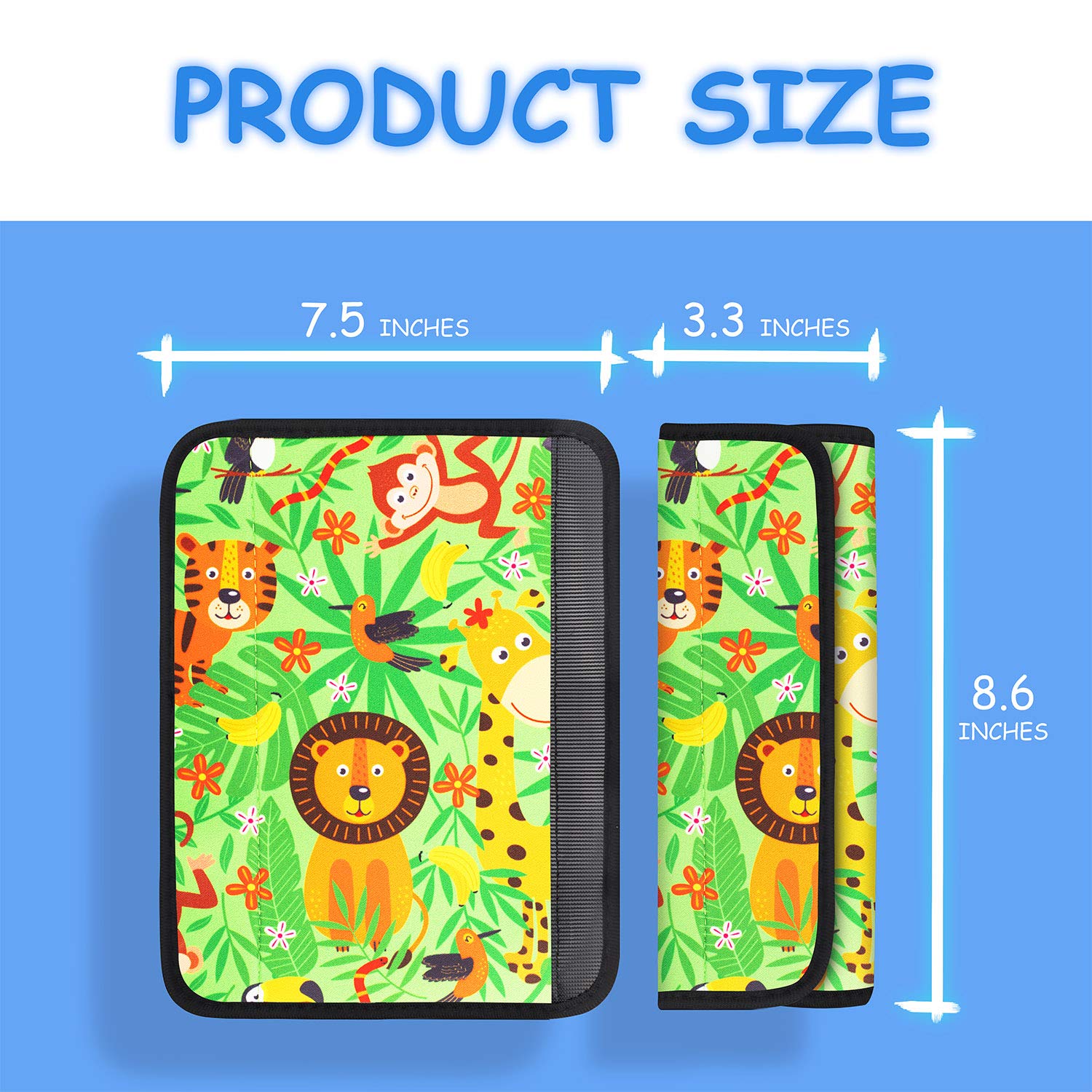 YR Seat Belt Cover for Kids, Soft Comfort Seat Belt Cushion for Children, Cute Cartoon Pattern Car Seat Belt Pads Cover for Girls and Boys, 1 Pack, Jungle