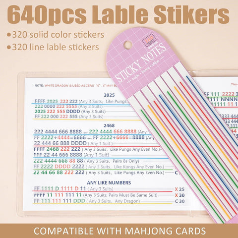 640 Pcs Mahjong Card Line Finder Highlighter Tape, Mahjong Line Highlighter Stripe, Transparent Sticky Card Markers Tabs, Mahjong Game Rule Reader, Reusable & No Adhesive Residue (Solid color + Lines)