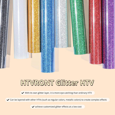 HTVRONT Red Glitter HTV Vinyl- 10” x 5ft Red Glitter Iron On Vinyl