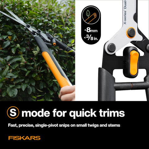 Fiskars 25" DualAction Hedge Shears, 2-in-1 Fast or Powerful Trimming