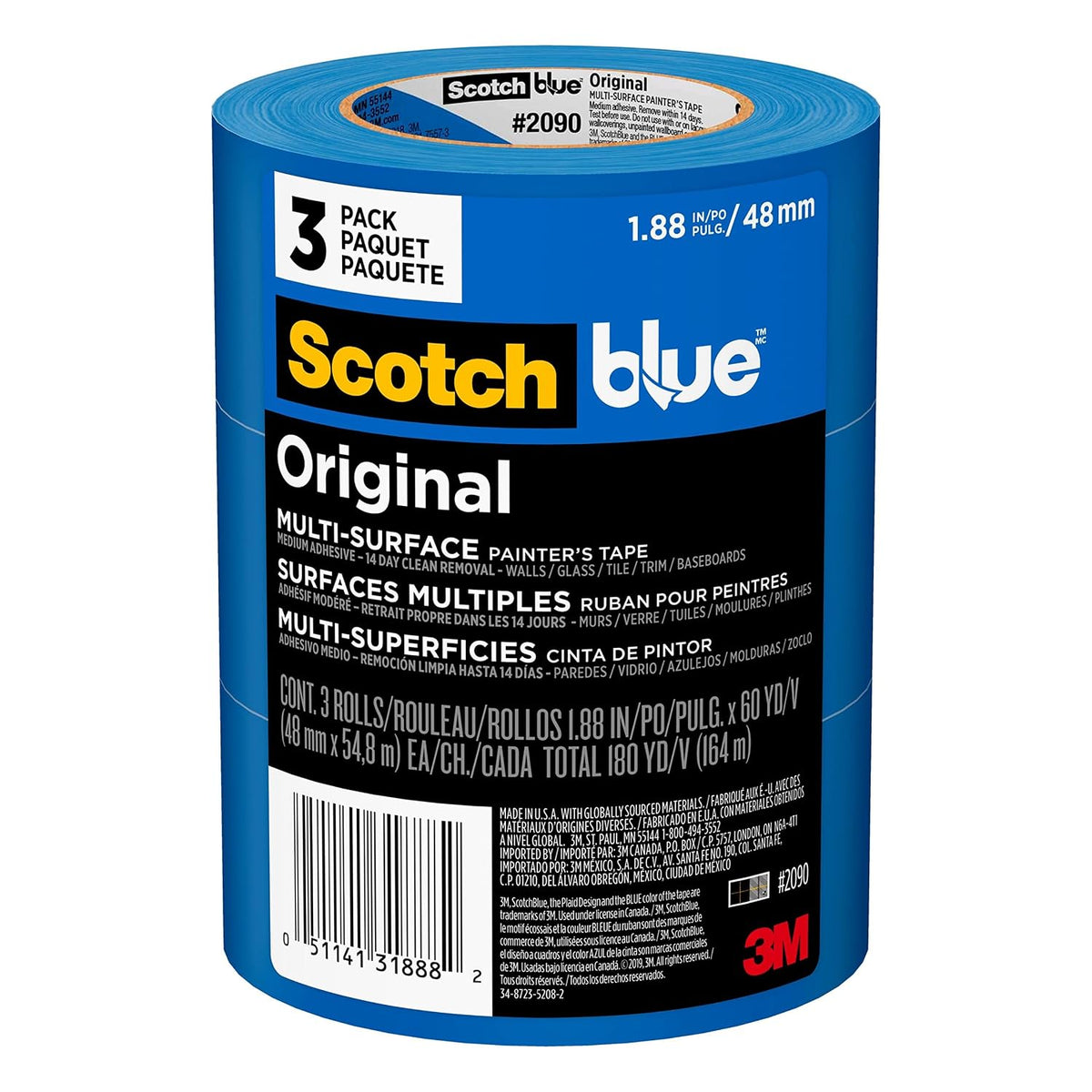 ScotchBlue Original Multi-Surface Painter's Tape 2 Inch Wide, 3 Rolls