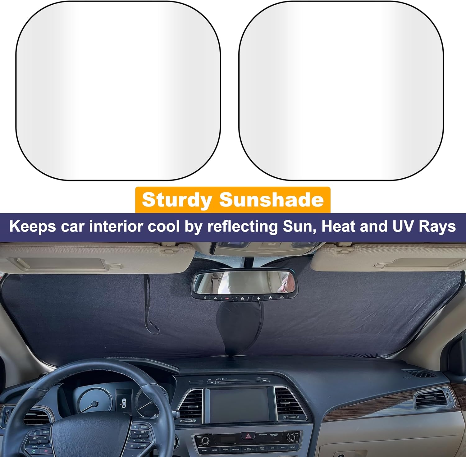 EcoNour 2 Piece Foldable Car Windshield Sun Shade, UV & Heat Protection