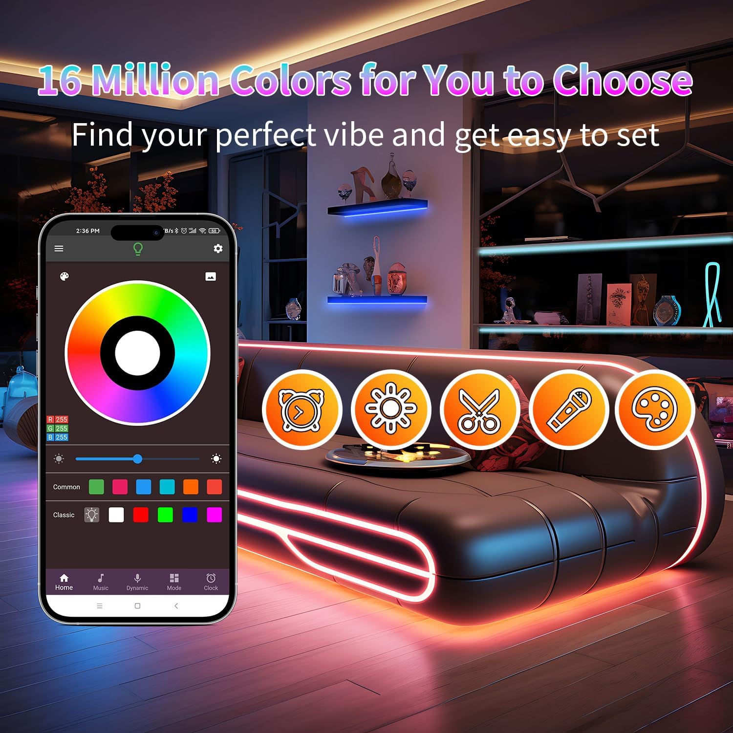 NBBUFF 290FT RGB Led Lights for Bedroom with Remote & App Control, 3 * 97FT