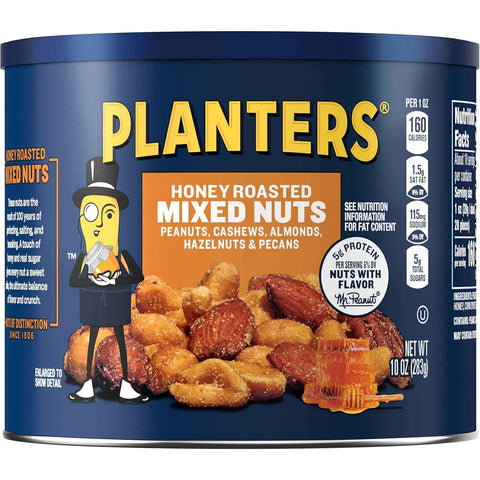 PLANTERS Honey Roasted Mixed Nuts, Plant Based Protein, 10 Oz (6 Ct)