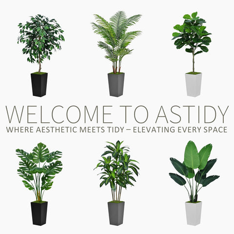 ASTIDY Artificial Plant 5FT Fake Palm Tree with White Tall Planter