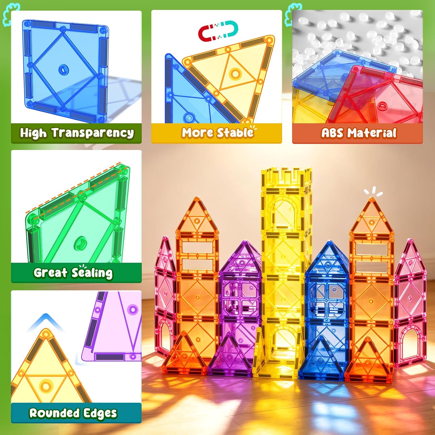 Magnetic Tiles Toddler Toys Magnetic Building Blocks for Kids Ages 3-12 STEM Educational Toys for Girls & Boys Sensory Toys for Kids with Autism Classroom Must Haves Outdoor Toys