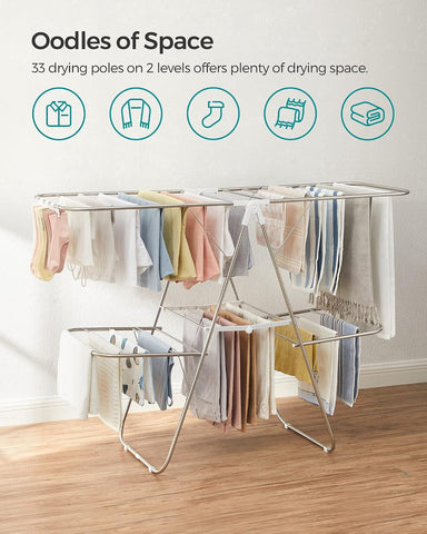 SONGMICS Clothes Drying Rack, Foldable 2-Level Stee Laundry Drying Rack