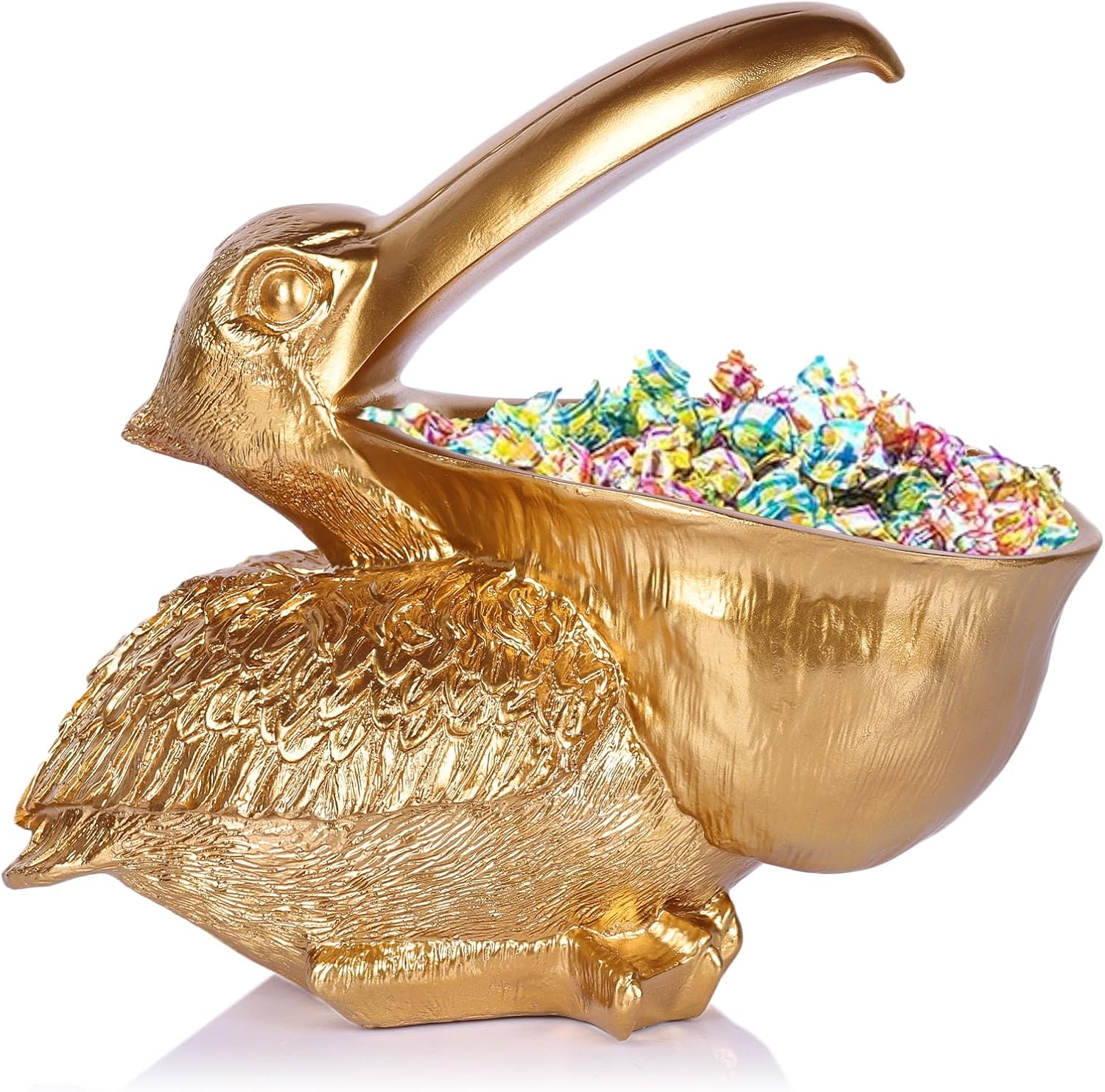 Pelican Key Holder Statues,Fun Animal Hippo Candy Dish,Candy Dish for Office Desk Unique,Modern Key Holder for Pelican Figurine,Suitability Desk and Entry Table Decor Items (All Gold)