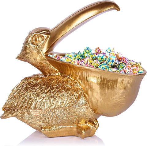 Pelican Key Holder Statues,Fun Animal Hippo Candy Dish,Candy Dish for Office Desk Unique,Modern Key Holder for Pelican Figurine,Suitability Desk and Entry Table Decor Items (All Gold)