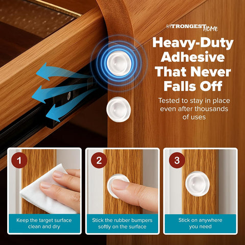 STRONGEST HOME Cabinet Door Bumper 200 Pack Clear Rubber - Self Adhesive Stoppers for Quiet Close Protection - Drawer Pads for Furniture and Surface Cushioning - 0.5 x 0.2 Inch