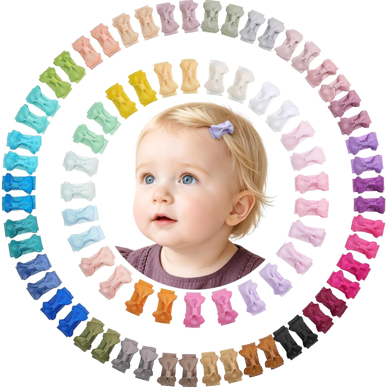 CÉLLOT 80Pcs Mini Grosgrain Ribbon Bows Snap Clips for Baby Toddlers Infant