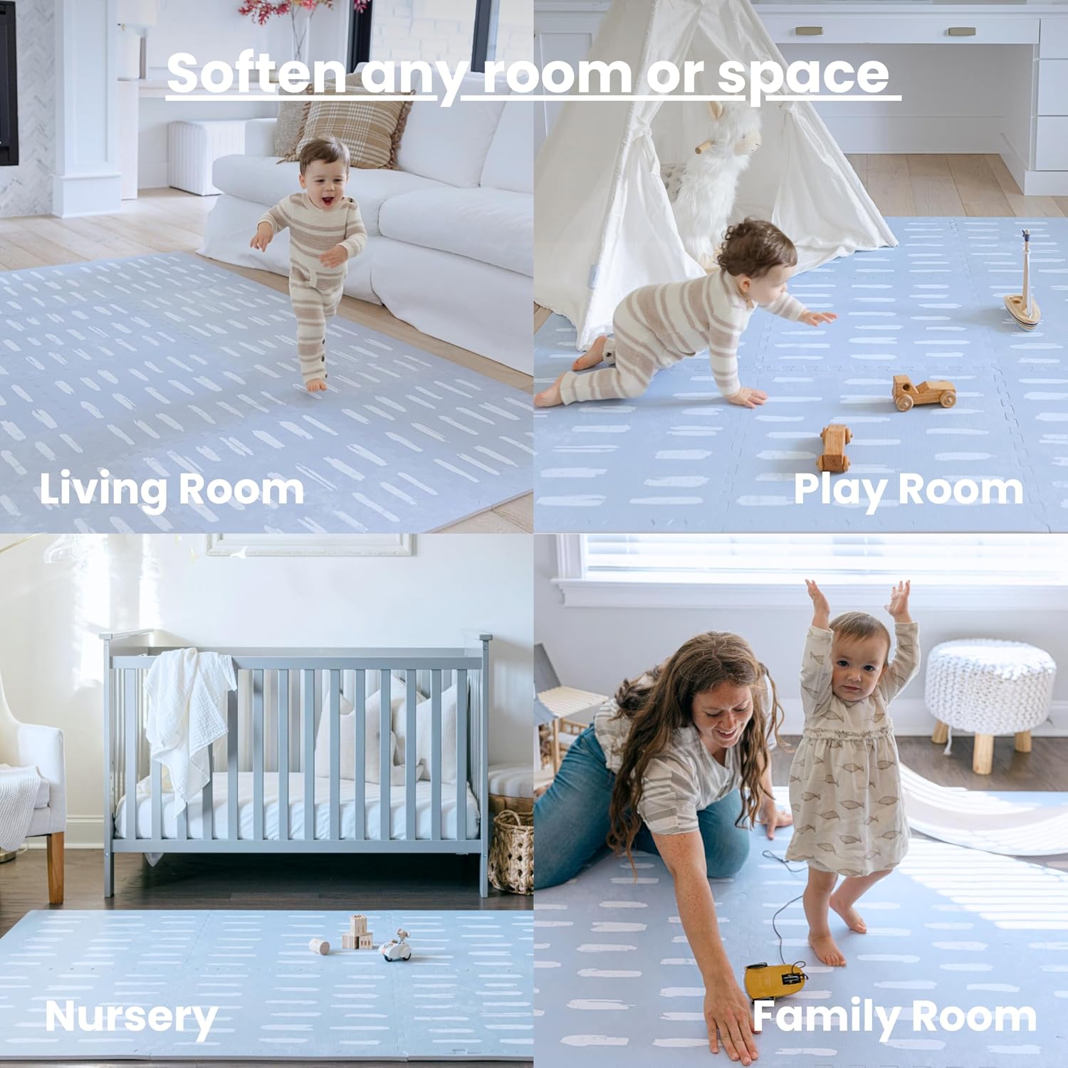 Little Landings Baby Play Mat for Floor - Shoreline (6x6ft) - Interlocking EVA Foam Play Mat Tiles for Babies & Toddlers, Non-Toxic Playmat for Tummy Time, Crawling & Playroom - Rug-Look Design