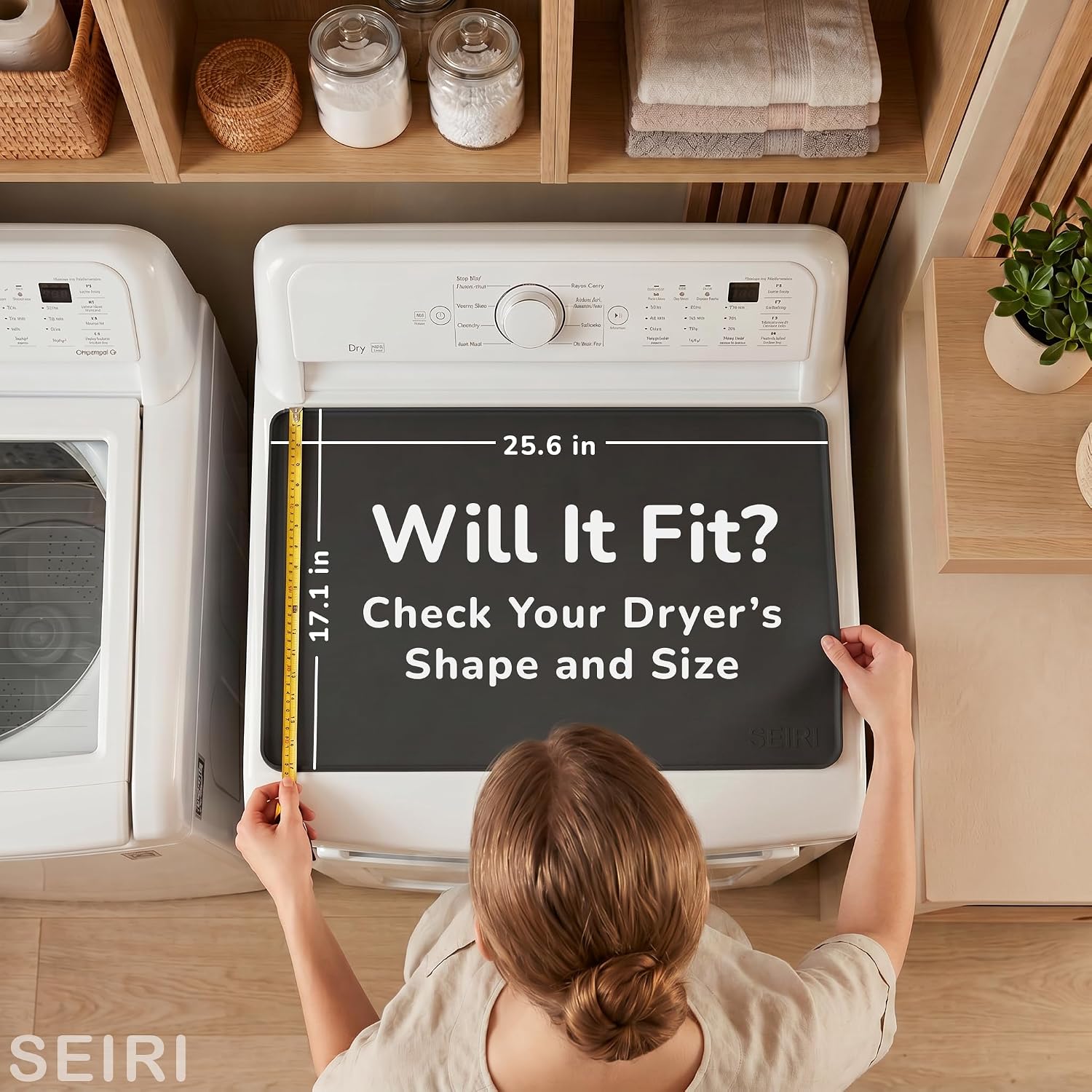 1 PACK SEIRI Washer and Dryer Topper, 26" x 18" Silicone Top Protector Mat for Slant Top Surface Cover and Top Load Washing Machine Laundry Room Non-Slip Waterproof Dryer Cover Medium (Dark Gray)