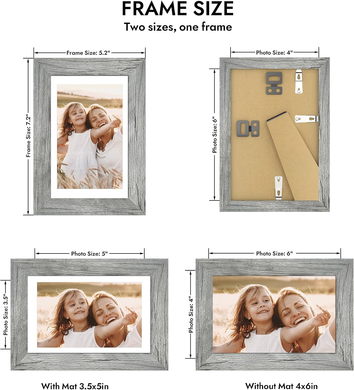 Hongkee 4x6 Picture Frame with Real Glass Wood Frame, 1 Pack (Mat 3.5x5)