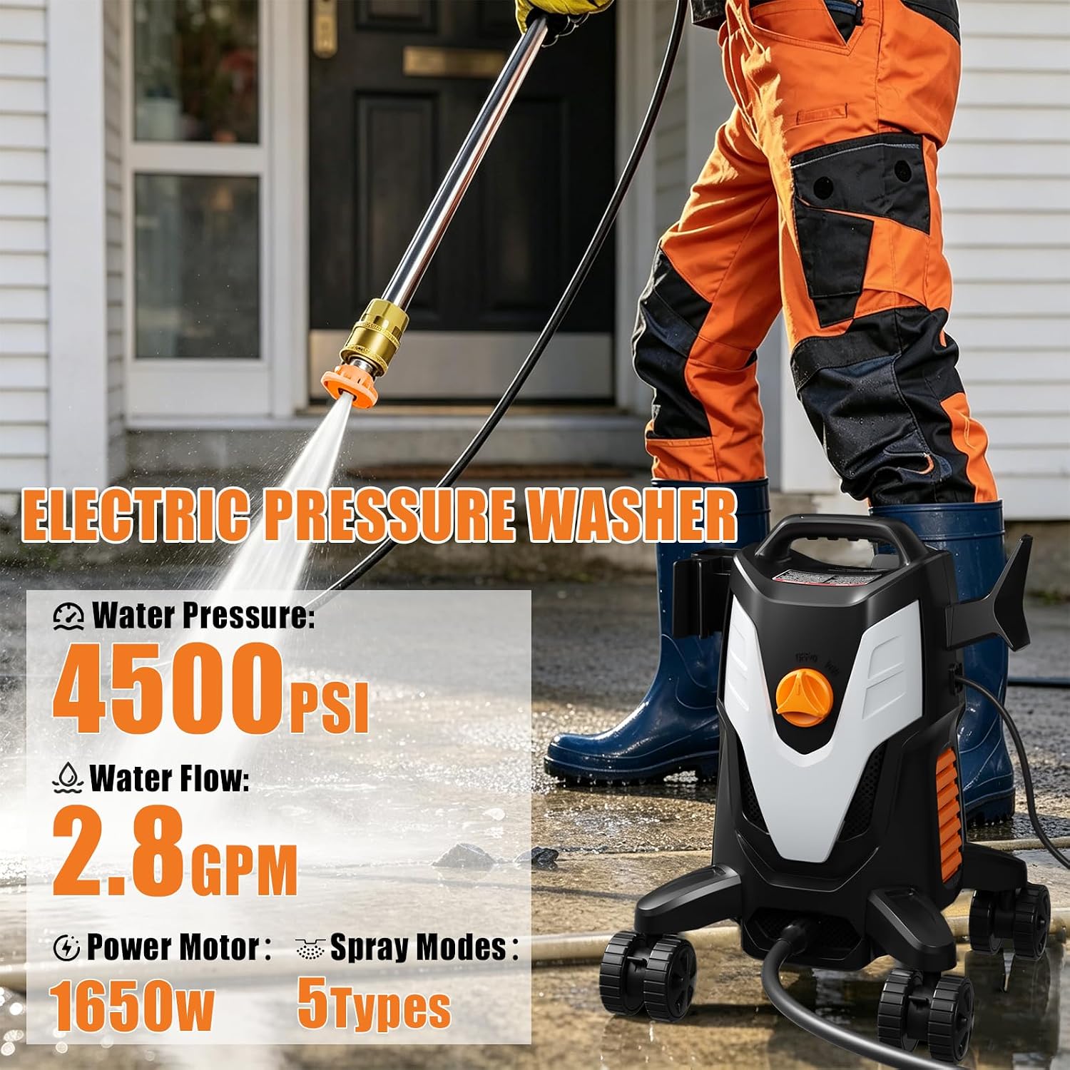 Electric Pressure Washer 4500PSI 2.8 GPM with Anti-Tipping Technology