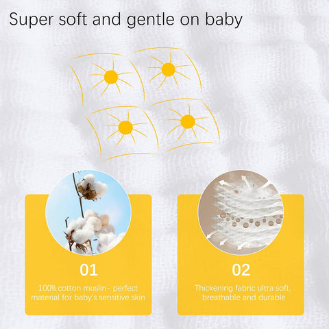 Lovely Care 24 Pack Muslin Burp Cloths 100% Cotton Muslin Cloths Large 20''x10'' Extra Soft and Absorbent Baby Burping Cloth - White