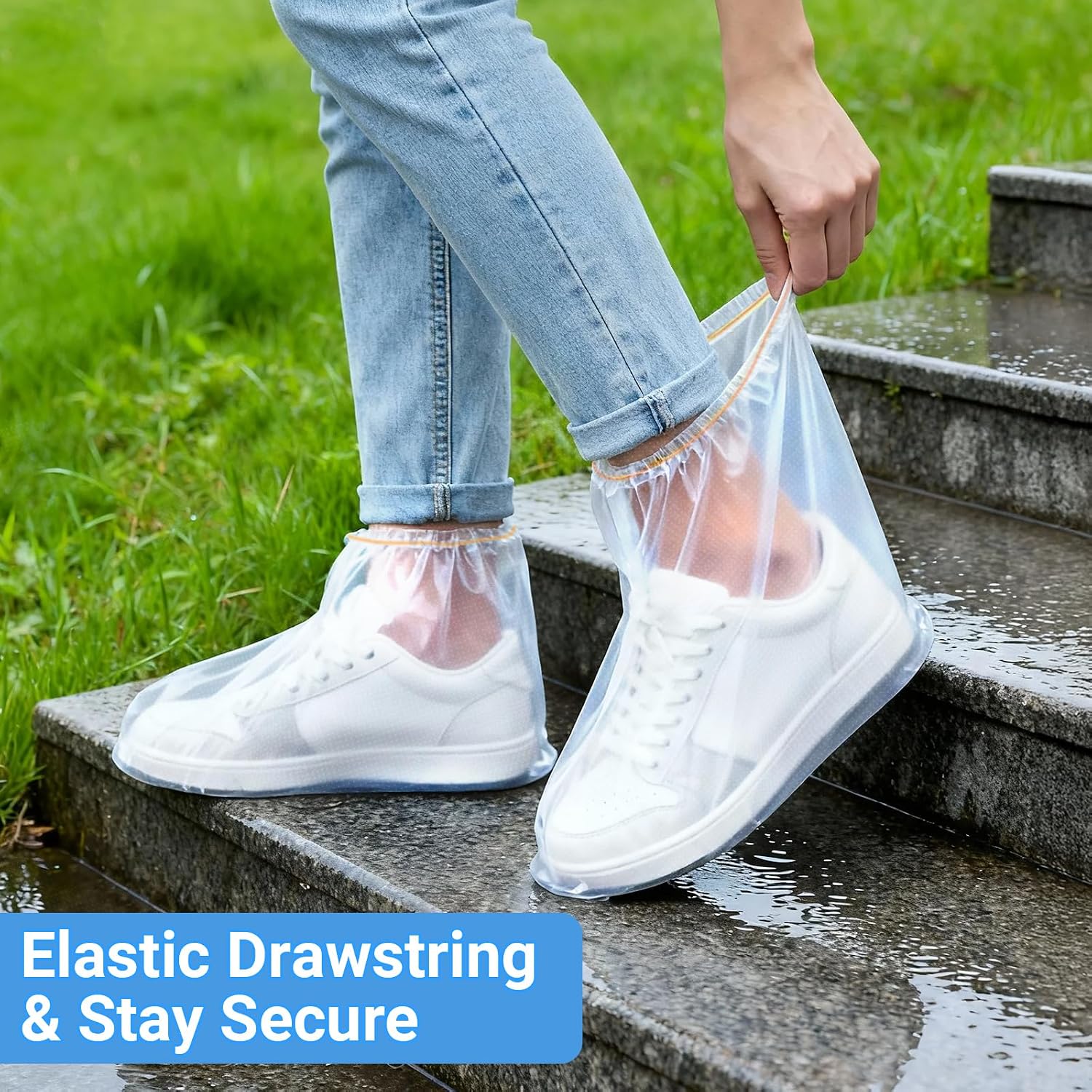 20 Pcs Waterproof Shoe Covers for Rain, Shoe punchos for Women & Men, Thickened PE material, Non-slip, Disposable, Slip-On, Outdoor Overshoes for Wet Weather, Commuting, Dog Walking (Clear)