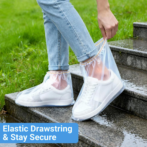 20 Pcs Waterproof Shoe Covers for Rain, Shoe punchos for Women & Men, Thickened PE material, Non-slip, Disposable, Slip-On, Outdoor Overshoes for Wet Weather, Commuting, Dog Walking (Clear)