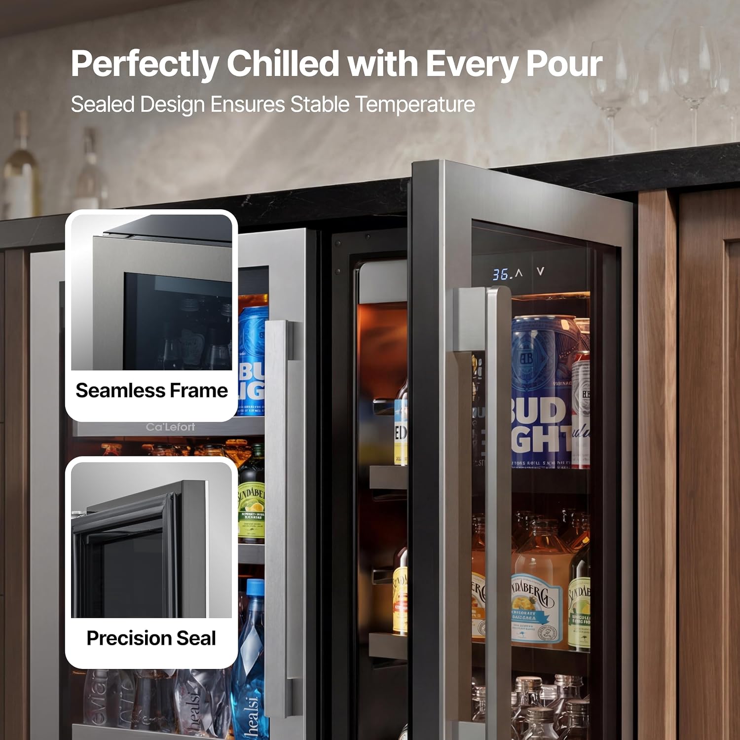 Ca'Lefort 30" Beverage Refrigerator Set with Glass Door - 200 Cans 34-54℉