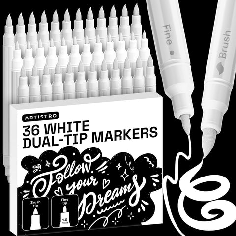 ARTISTRO 36 White Dual-Tip Acrylic Paint Marker Pens for Drawing