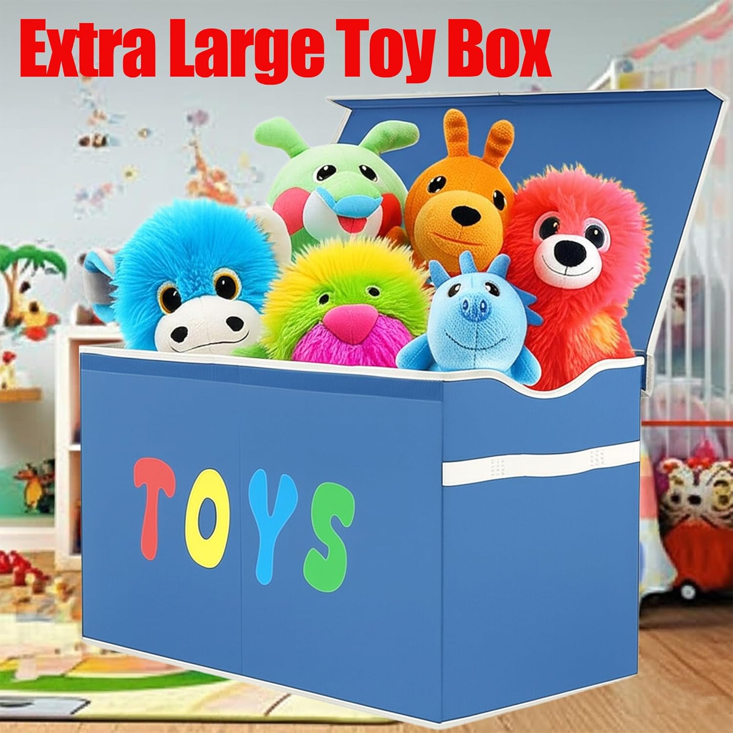 YOLOXO Toy Box Chest, Collapsible Sturdy Storage Bins with Lids, Extra Large Kids Toy Storage Organizer Boxes Bins Baskets for Kids, Boys, Girls, Nursery Room, Playroom, Closet (Classical Blue)