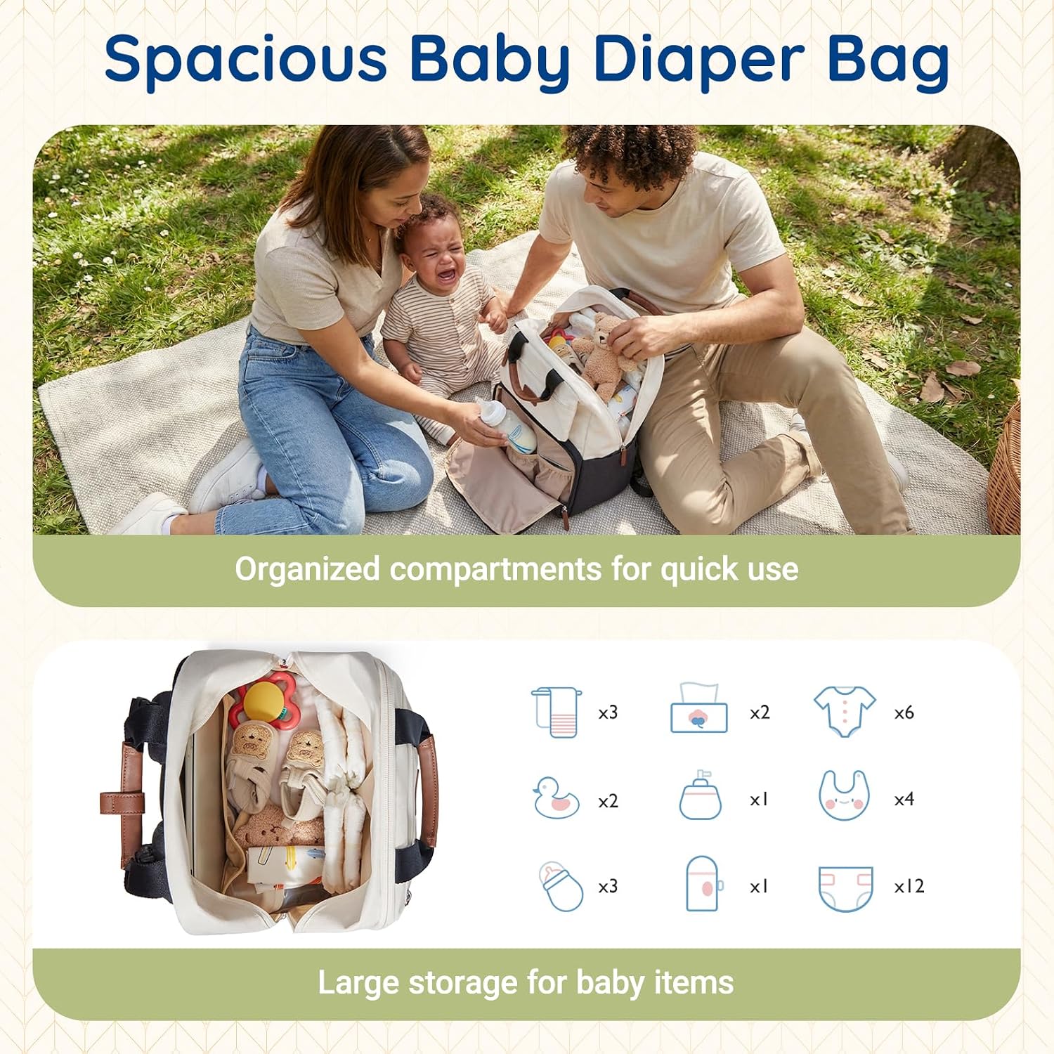 mommore Diaper Bag Backpack Travel Baby Bag with Changing Pad for Mom Dad