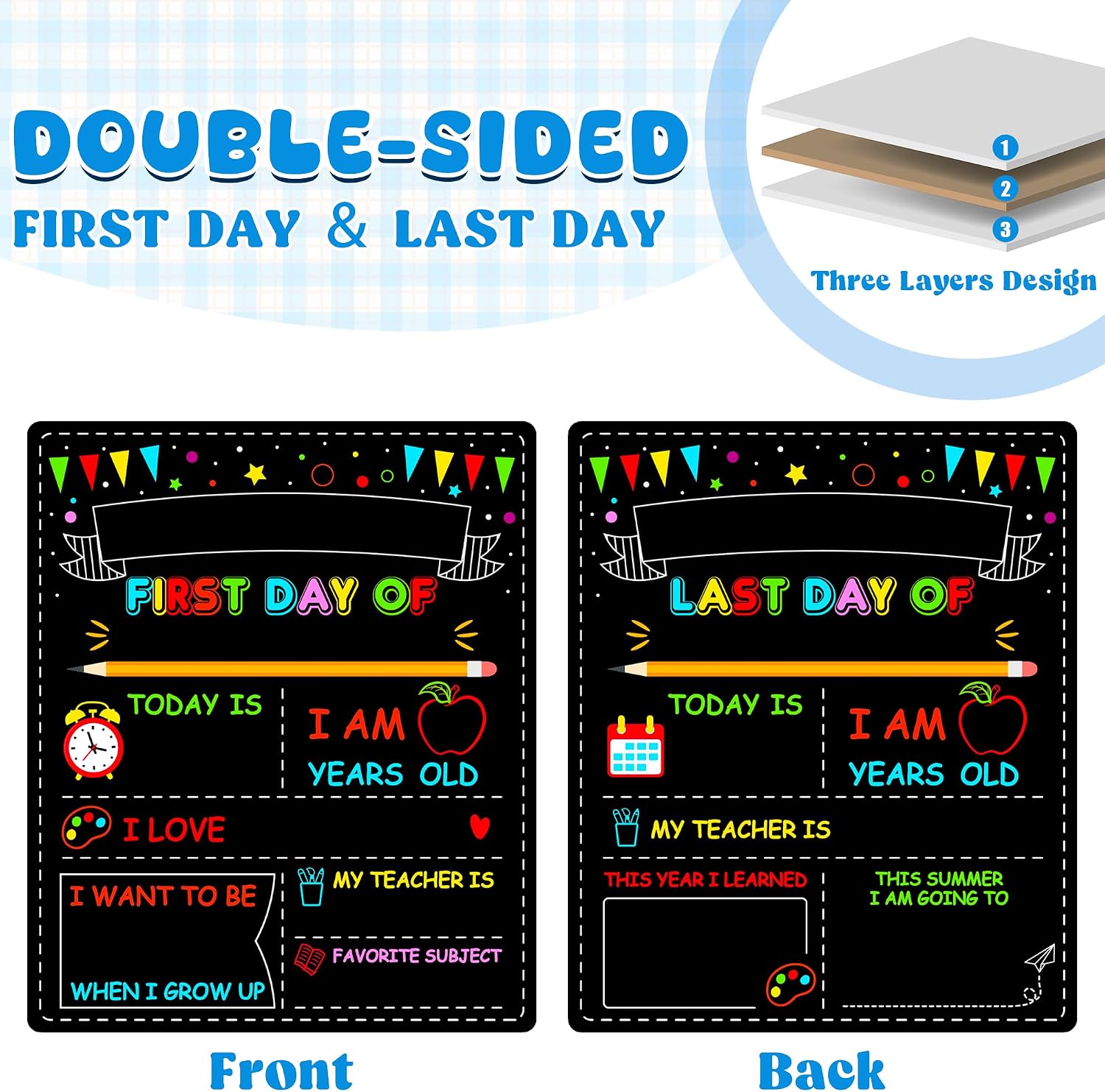 Double-Sided First Day of School Board, 12 × 10 Inches Back to School Sign