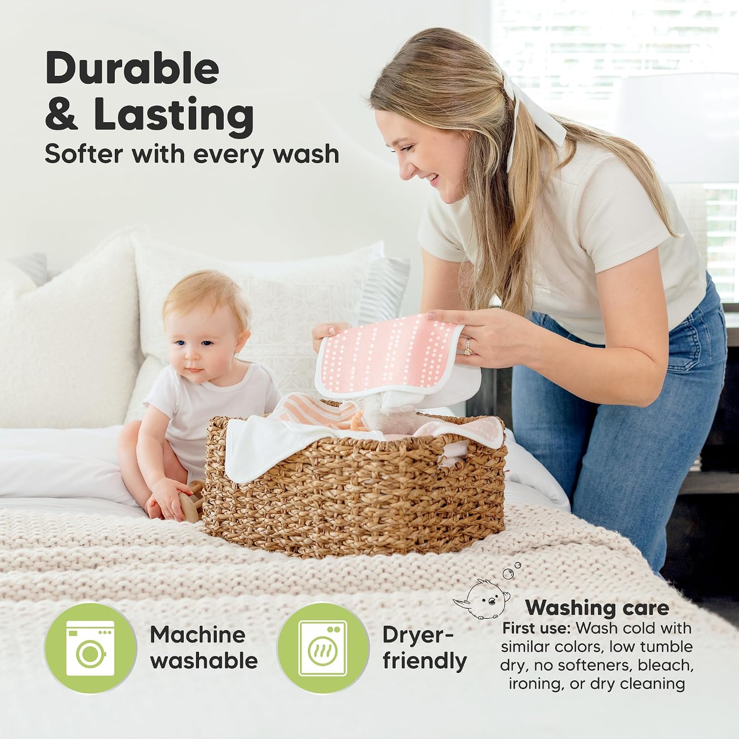 6pk Cotton Baby Washcloths for Newborn Organic Cotton Muslin (Sweet Charm)