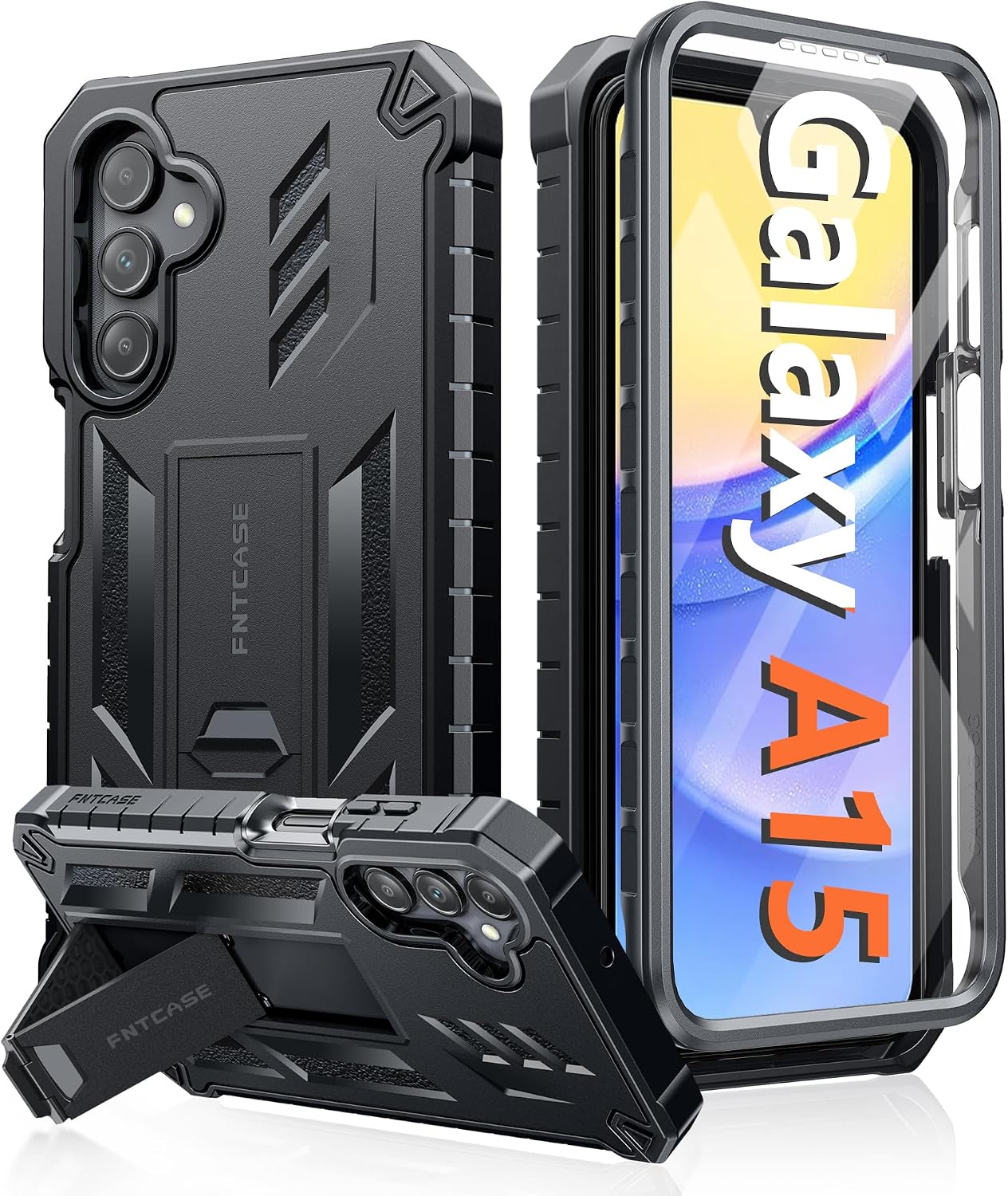 FNTCASE Phone Case for Samsung Galaxy A15 5G with Kickstand Black
