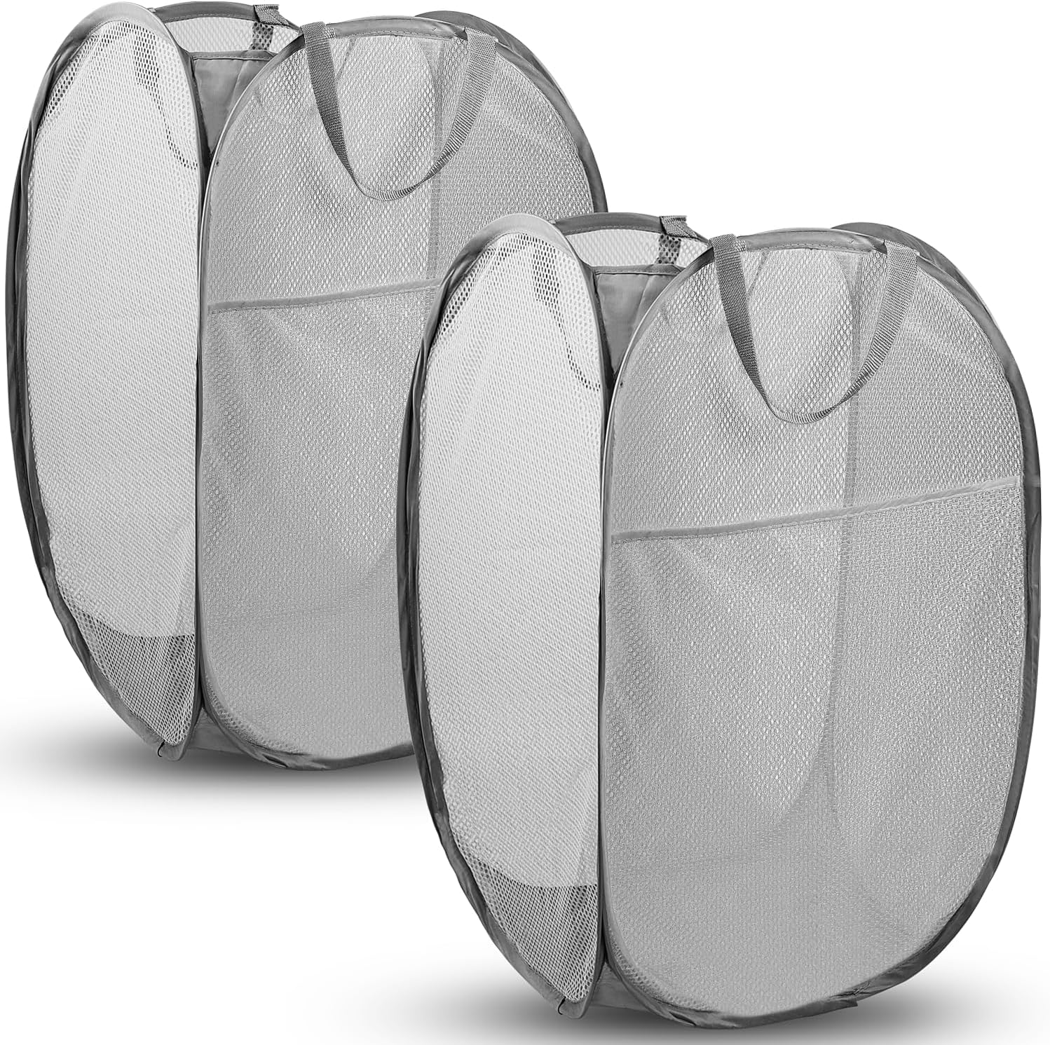 2 Pack Pop Up Laundry Hampers, 70 L Collapsible Foldable Mesh Basket, Gray