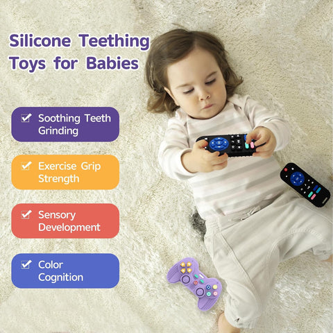 Hooku 2 Pack Remote Teether for Baby, Silicone Teethers for Babies 6-12 Months, Baby Teething Toys for Babies 0-6 Months, Remote Control Toy, Infant Gifts for Boys Girls