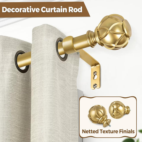 KAMANINA Gold Curtain Rod 72 to 144 Inch, Adjustable Single Drapery Rods