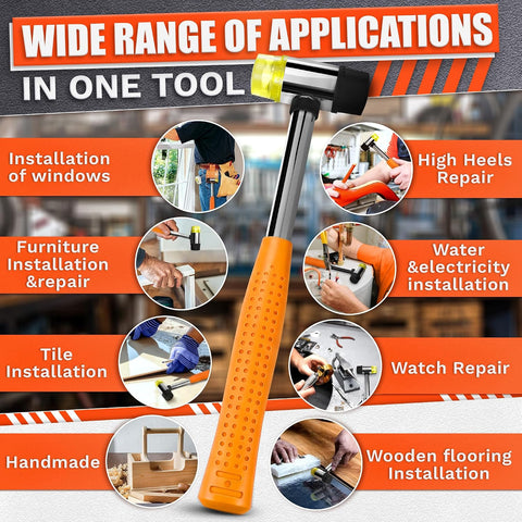 Small Orange Rubber Mallet Hammer 25mm, Double Faced Non Marring Head