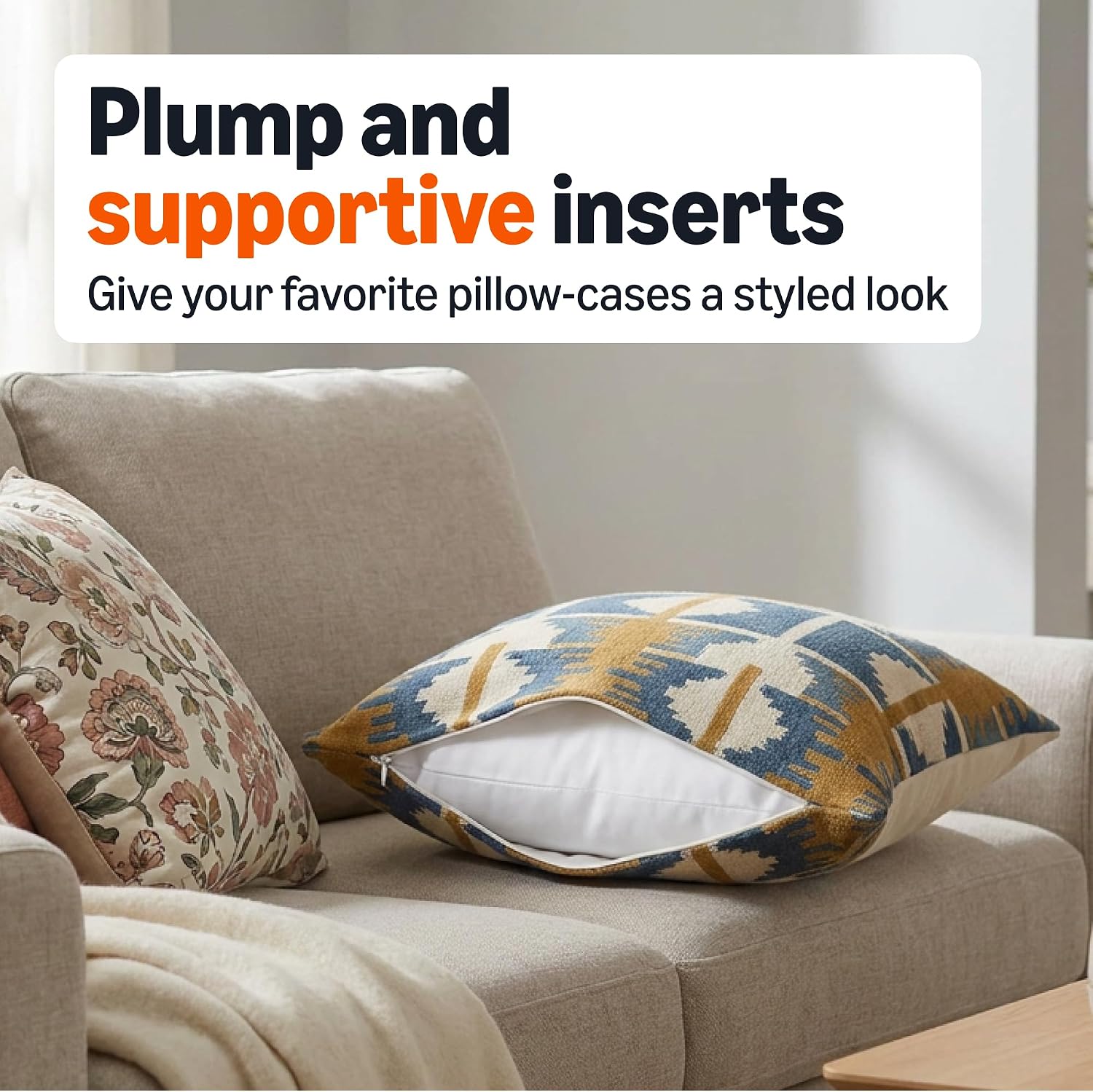 Amazon Basics Throw Pillow Insert, Down Alternative Fiberfill, Hypoallergenic, Machine Washable, 20 Inch, 4-Pack, for Sofa Bed Couch