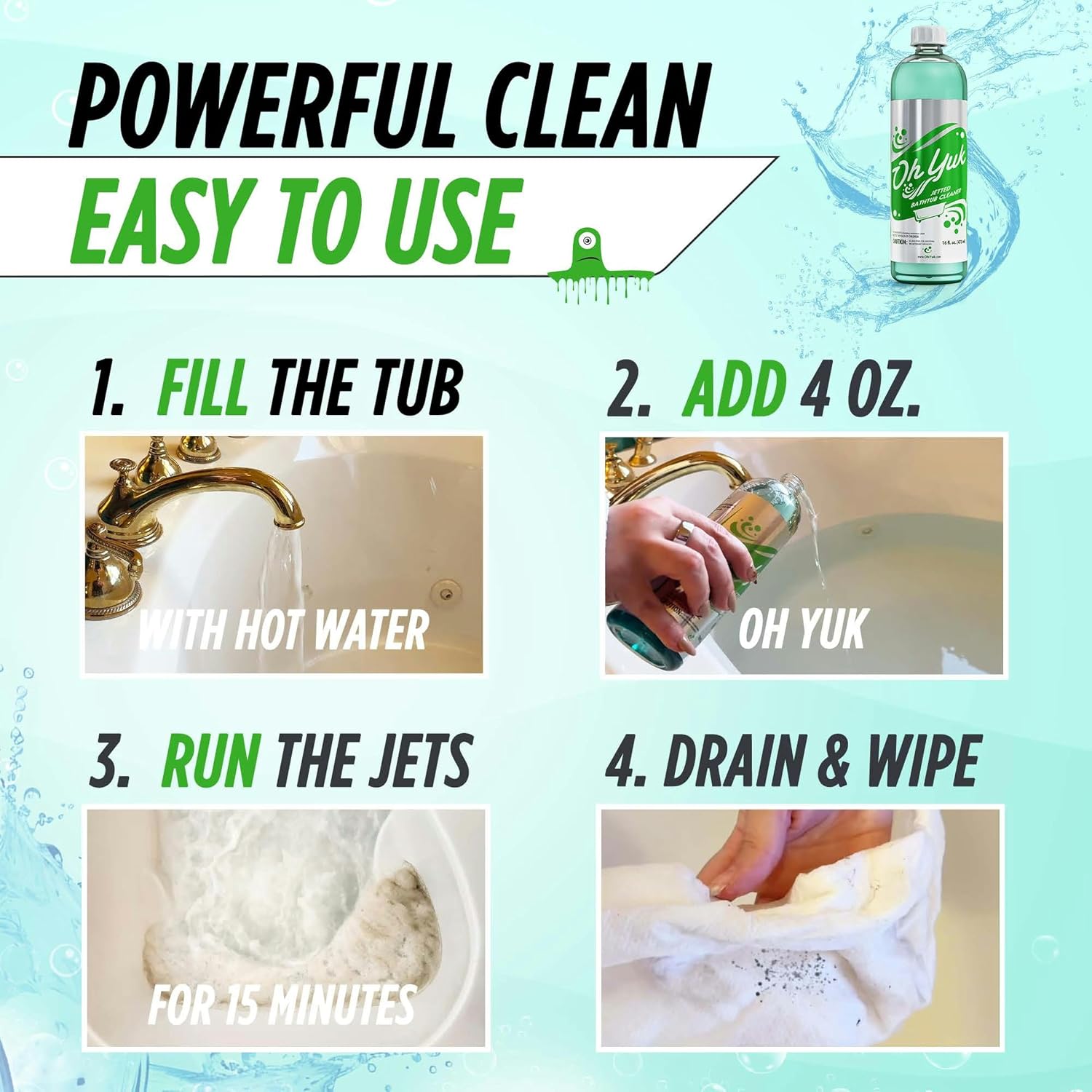 Oh Yuk Jetted Tub Cleaner for Jacuzzis, Bathtubs & Whirlpools, Septic Safe