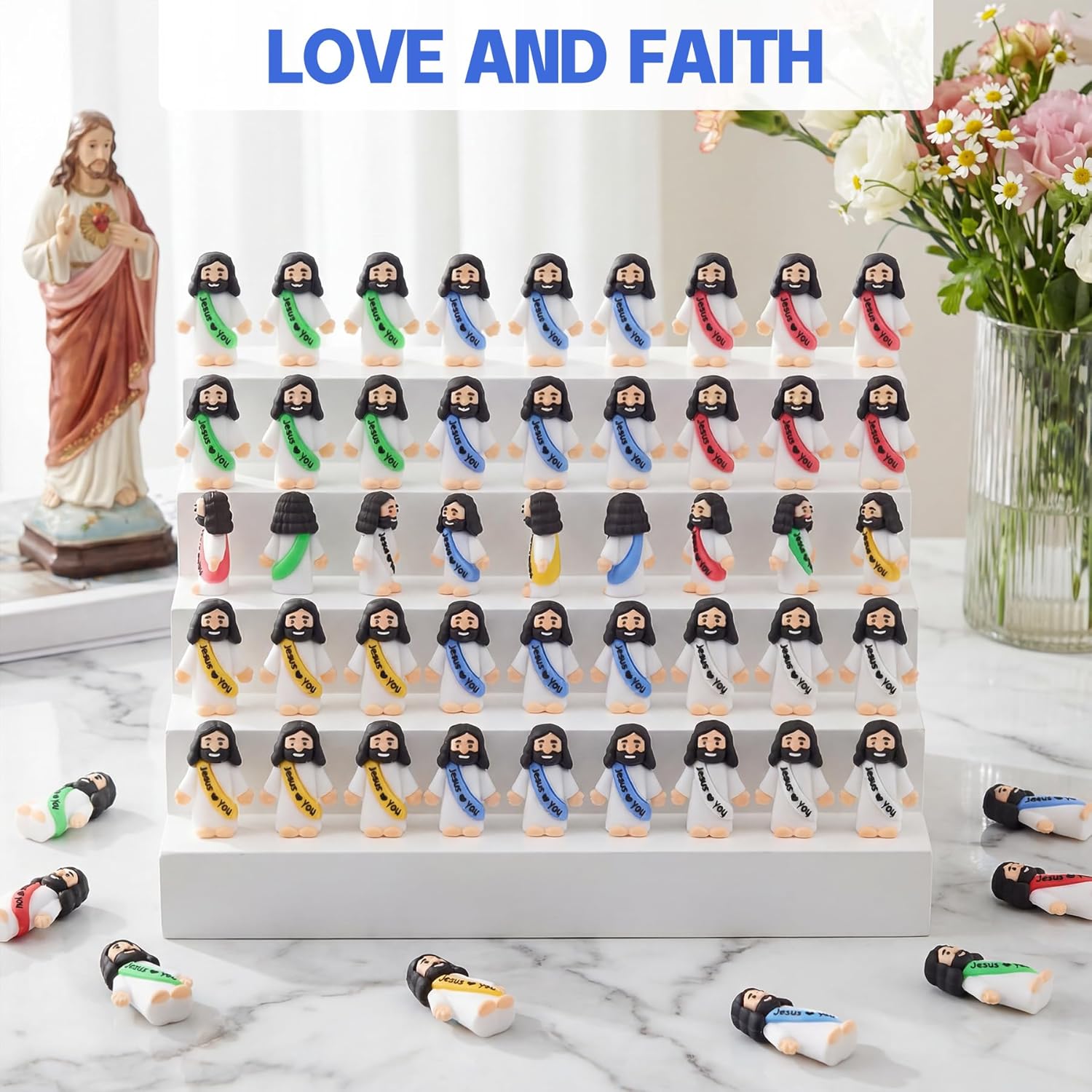 215 PCS Little Jesus Figures Small Jesus Figurines, Tiny Rubber Jesus Loves You for Figure for Easter Eggs, Baptism Gifts, Religious Party Favors (215)