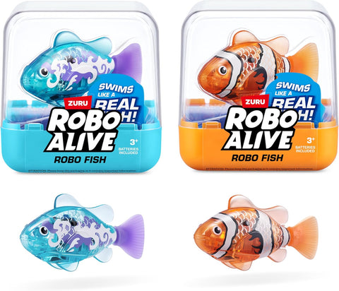 Robo Alive Robo Fish Robotic Swimming Fish (Teal + Orange) by ZURU Water Activated, Changes Color, Comes with Batteries, Amazon Exclusive (2 Pack) Series 3