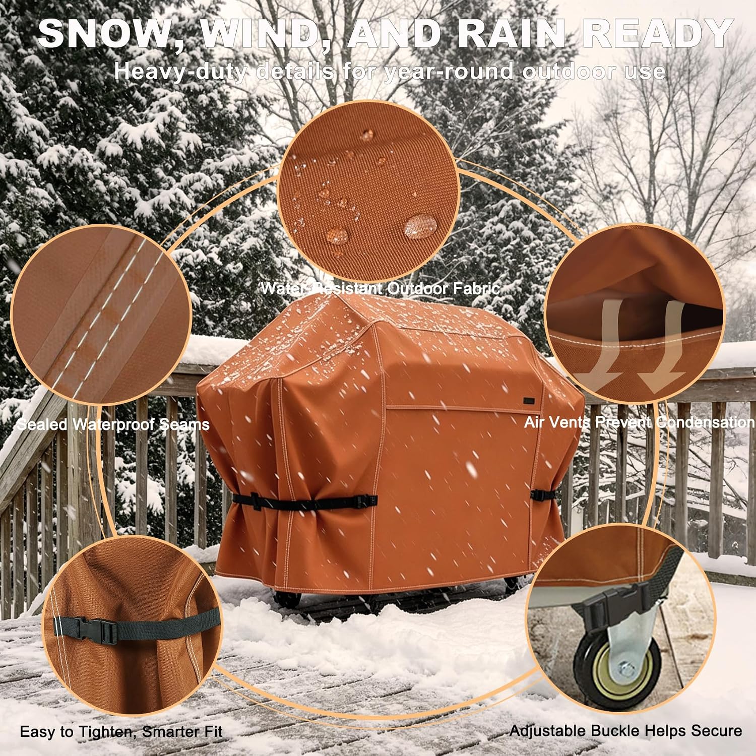 NettyPro Grill Cover Heavy Duty Waterproof 72 inch, Outdoor 3-5 Burners Gas BBQ Cover for Outside Weber, Char-Broil, Brinkmann, Nexgrill Large Barbecue, Brown