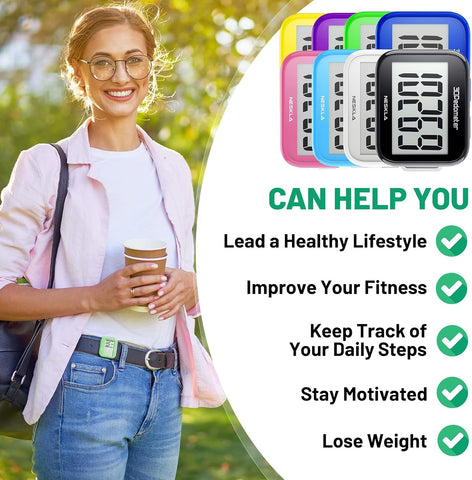 3D Pedometer, Simple Step Tracker with Large LCD Display for Walking