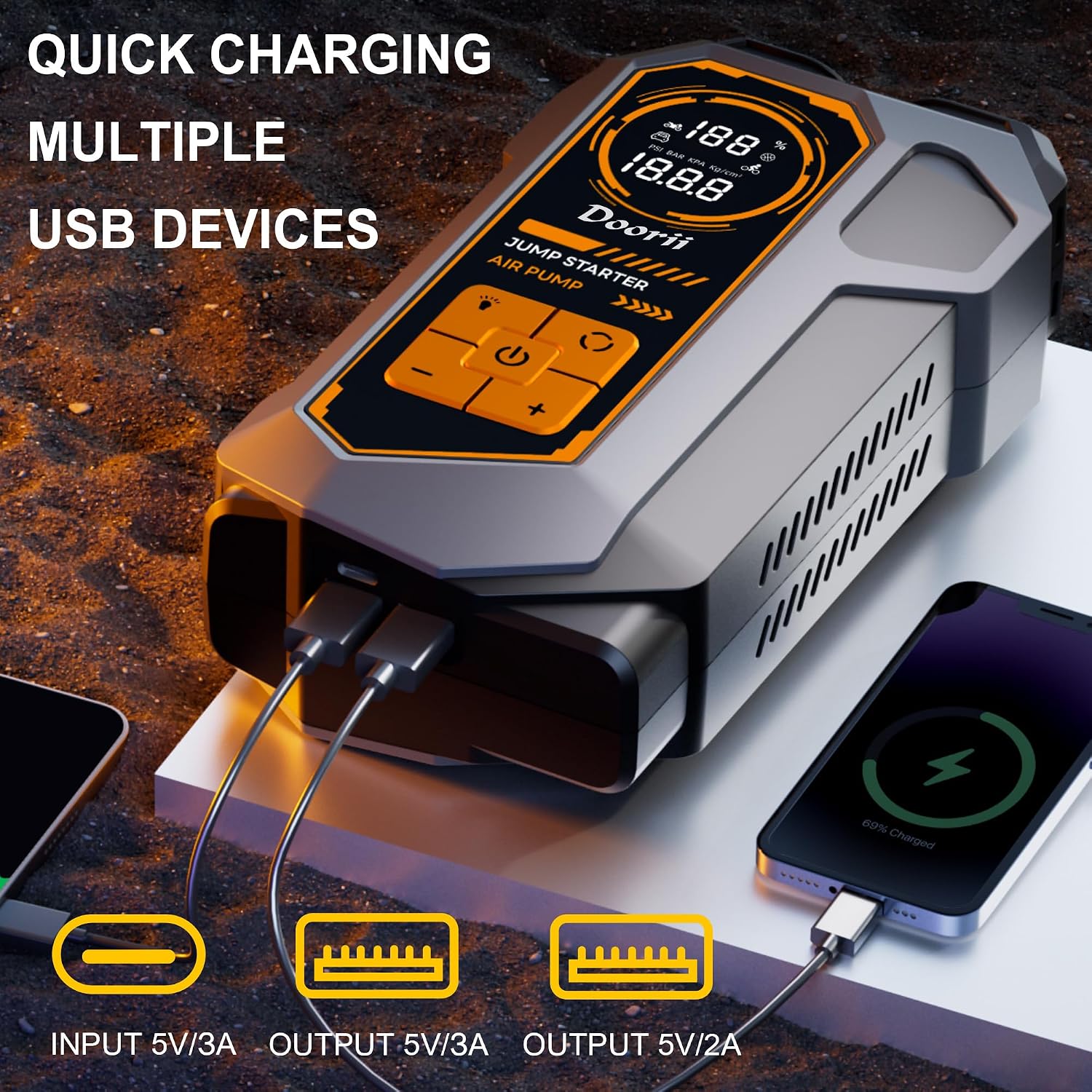 6000A Jump Starter with Air Compressor, 10-in-1 Car Jumper Starter Portable, 150PSI Tire Inflator/Air Pump, LED Flashlight for Up to 10.0L Gas / 8.0L Diesel Engines