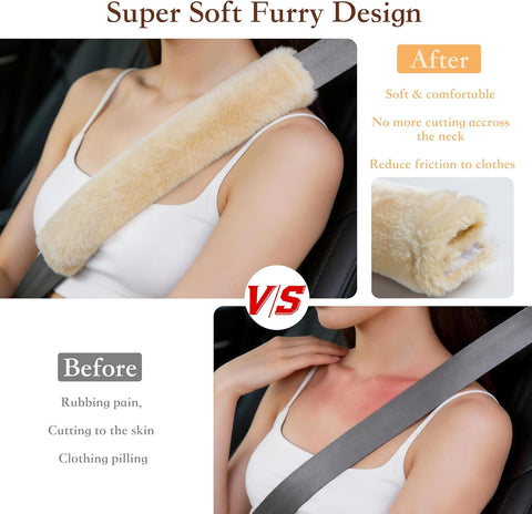 Amooca 2-Pack Soft Furry Universal Seatbelt Cover Car Shoulder Pad