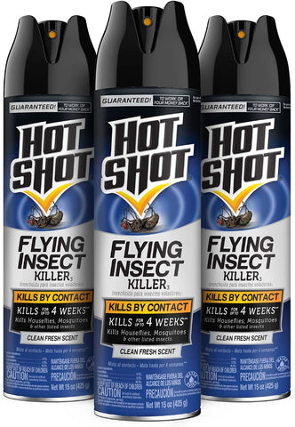Hot Shot Flying Insect Killer Aerosol 15 Oz, Clean Fresh Scent, 3 Pack