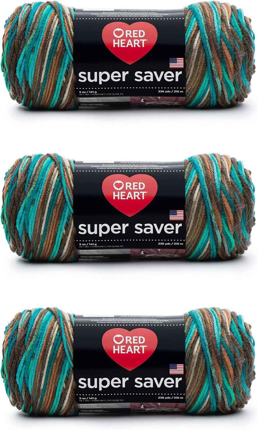 Red Heart Super Saver Yarn, 3 Pack, Reef 3 Count