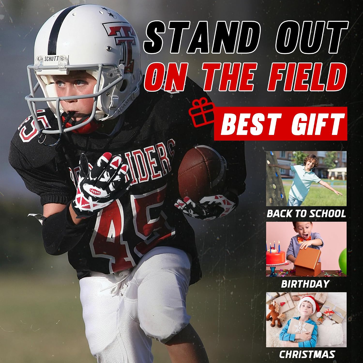 AIGEVTURE Youth Football Gloves Kids Receiver Gloves Sticky Football Gloves for Boys Girls