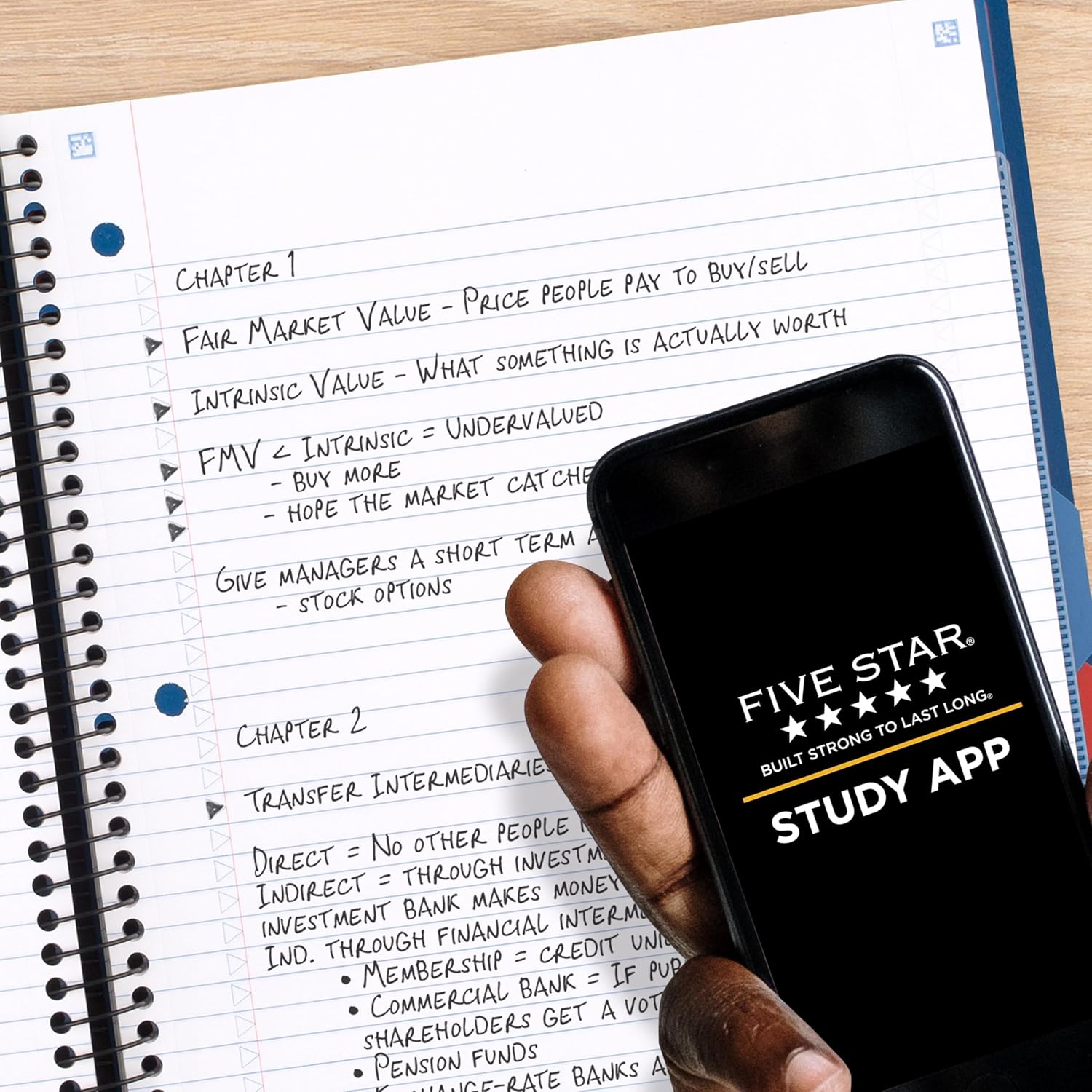 Five Star Advance Spiral Notebook + Study App, 5 Subject, College Ruled Paper, 8-1/2" x 11", 200 Sheets, Spiral Guard, Movable Tabbed Dividers, Black (73144)