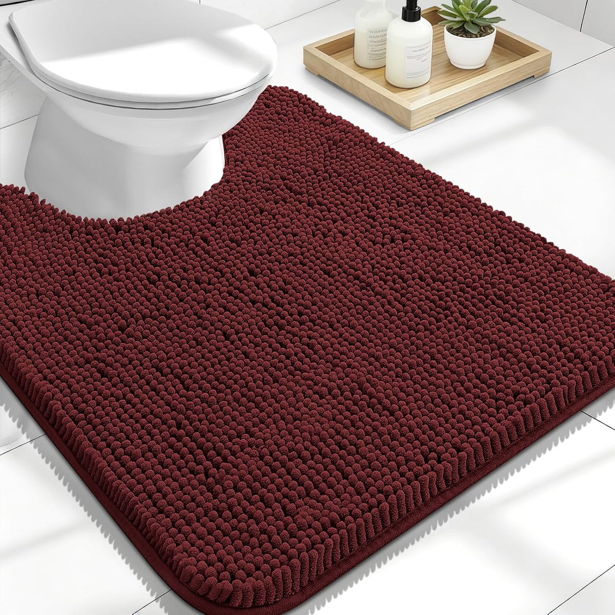 OLANLY Toilet Rugs U-Shaped 24x20, Soft Absorbent Chenille Contour Rugs
