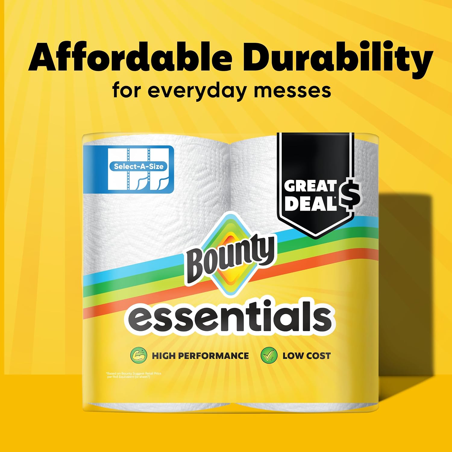 Bounty Essentials Select-A-Size Paper Towels, 6 Double Rolls, White, 108 Sheets Per Roll