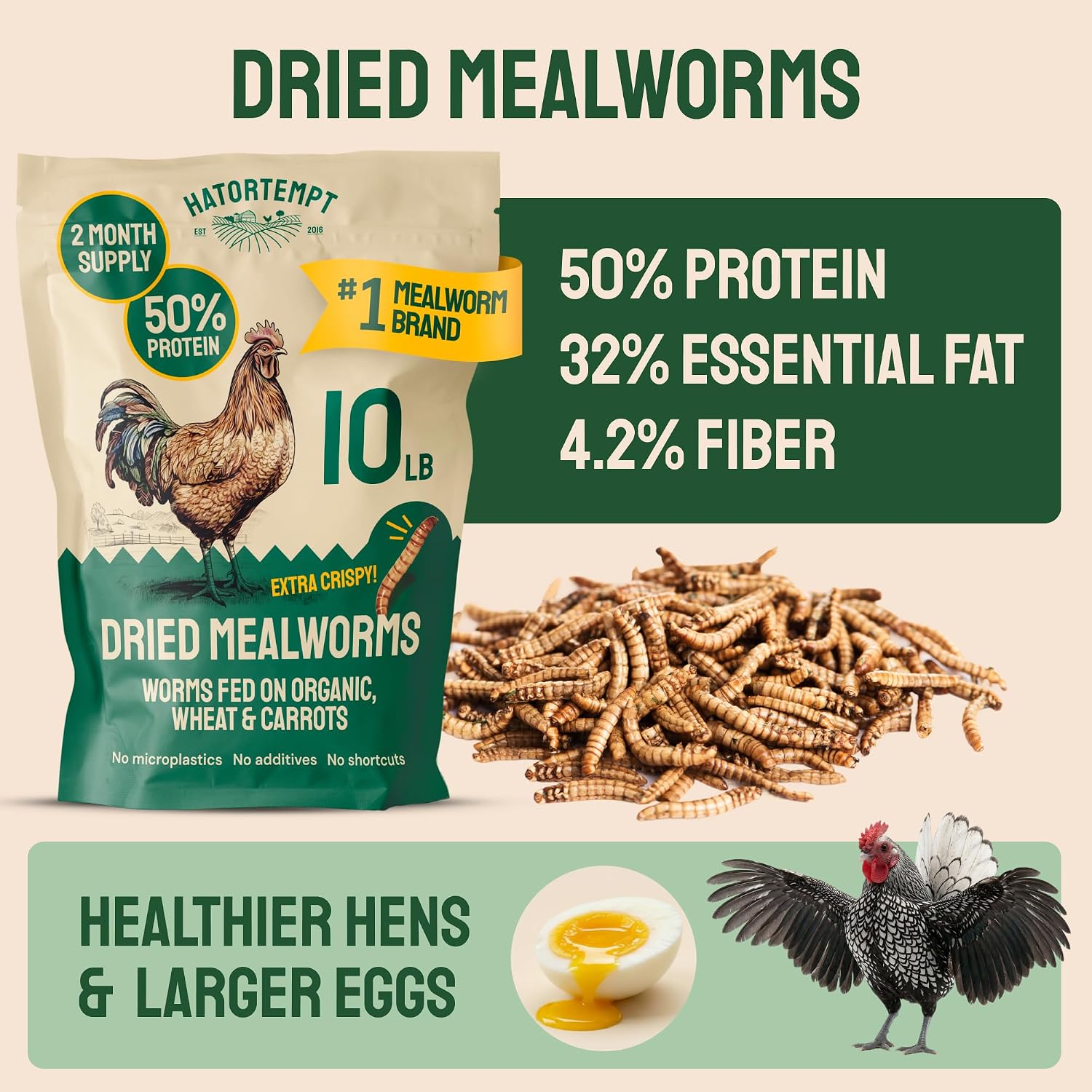 Hatortempt 10lb Dried Mealworms for Chickens & Wild Birds, Chicken Feed