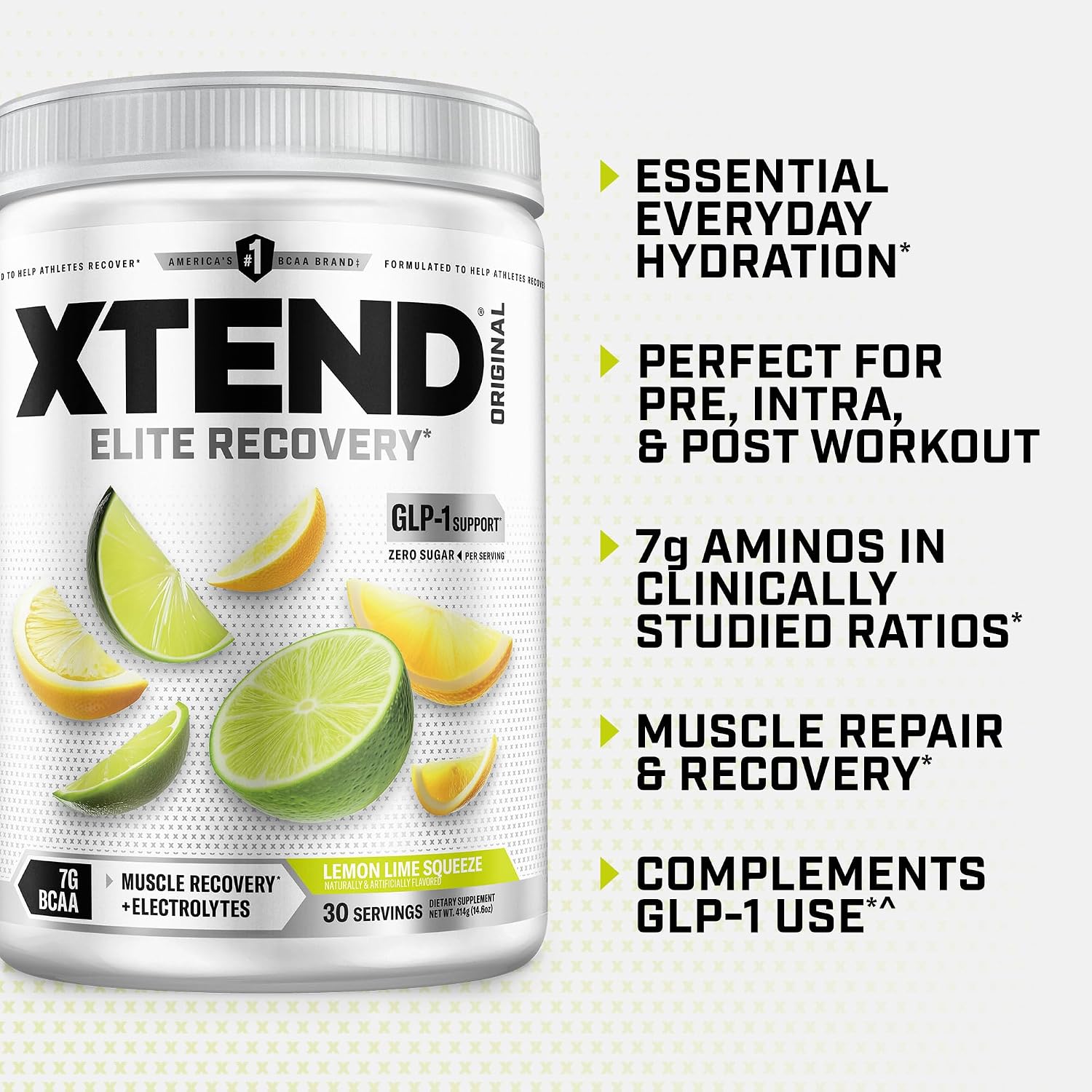 Xtend Original BCAA Powder with Zero Sugar, Lemon Lime Squeeze, 30 Servings